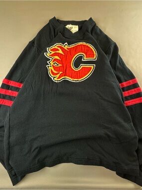 Men's Black Crewneck Sweater with Red Calgary C Flame Patch